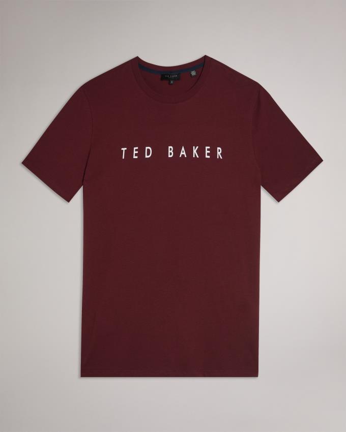 T-Shirt Ted Baker Short Sleeve Branded Bordeaux Homme | HEY-43222098